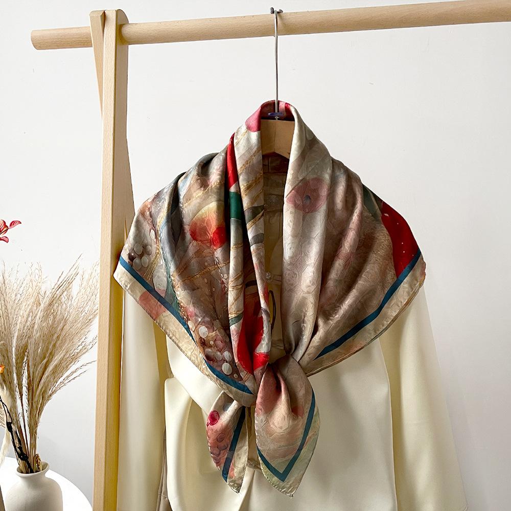 

Новый Весенний Элегантный Большой Квадратный Шарф Легкий Роскошный Европейский и Американский Шелковый Шарф для Женщин Тонкий Защита от Солнца Шейный Платок Шарф 90*90cm