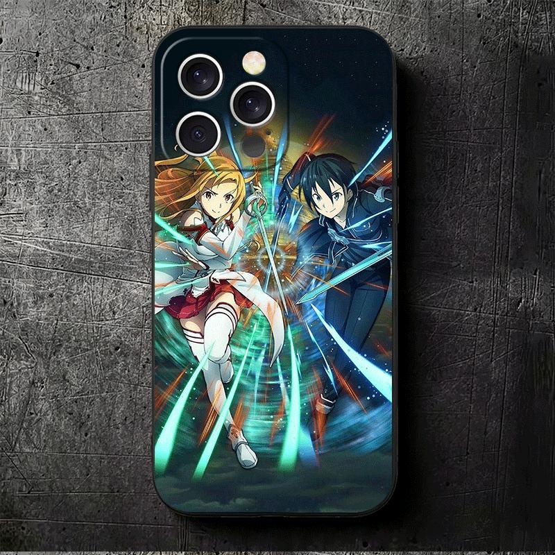 S-Sword O-Online SAO Anime Soft Phone Case for iPhone 16 16E 17 Air 15 Pro Max 14 Plus 13 Mini 11 12 7 Black Cover Back Shell
