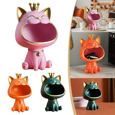 Statue einer lachenden Katze aus Kunstharz, Statue einer glücklichen Katze, Dekoration, kreativer Behälter für kleine Gegenstände, süßes Aufbewahrungszubehör für den Schreibtisch