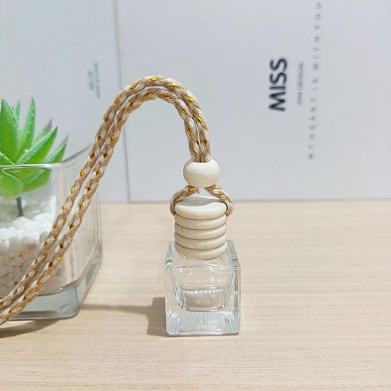 Clear Square Cap Car Perfume Bottle - Glass Pendant