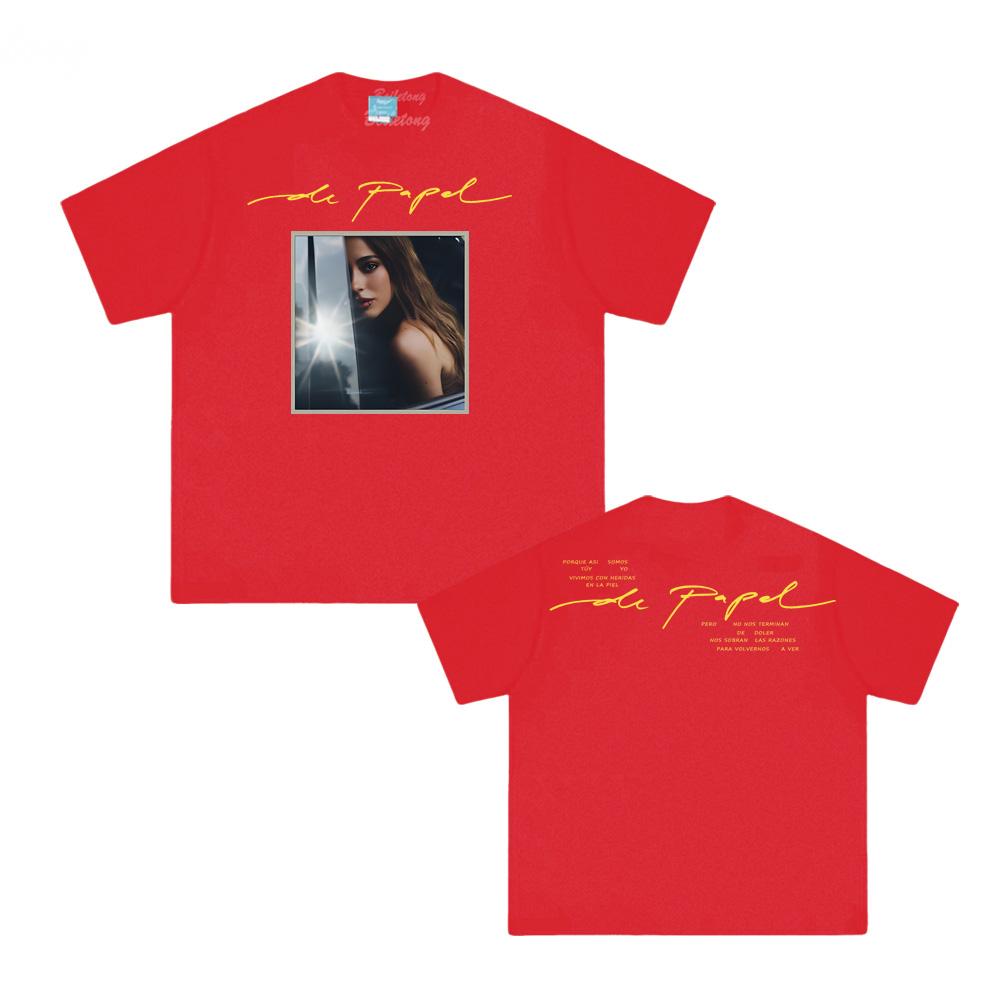 

TINI - De Papel 2025новая футболка летняя хип-хоп футболка рукав корейский стиль 100% хлопок тот же стиль певицы женские/мужские топы XXL красный