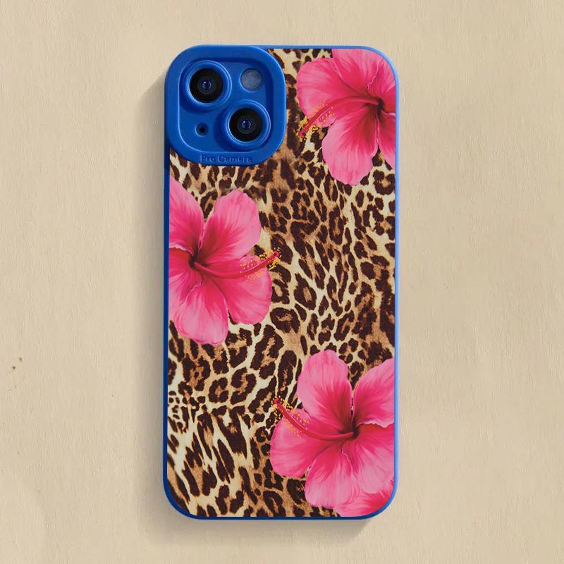 Leopard Print Flowers Phone Case For iPhone 16 15 Pro Max 14 Pro 13 12 11 16E 7 8 Pus XR XS X SE2 Shockproof Silicone Soft Cover