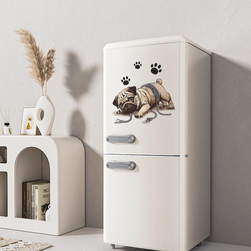 Naughty Puppy Wall Stickers Bathroom Cabinet Bedside Table Restaurant Refrigerator Decoration Self-adhesive Sticker