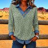 Women's Casual V-Neck Button Trim Leopard Print Long Sleeve Top for Everyday Wear