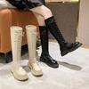 Fashion Round Toe Leather Knee High Shaft Shoes Woman New Rock Goth Long Boots for Women Designer Luxury Footwear Fashion 2025 Y2k Boot