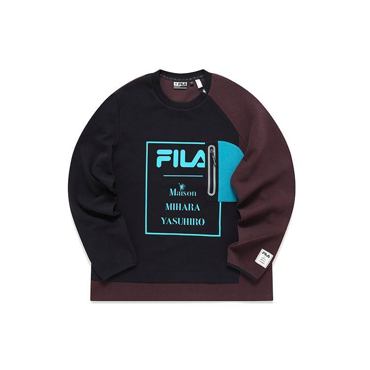 

FILA Mihara Yasuhiro Collaboration Series Large Logo Print Color Block Sports Crewneck Sweatshirt Men sweatshirt Black F11M143204F-BK XL
