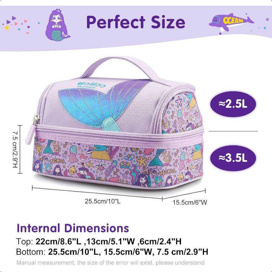 

NOHOO Изолированная сумка для ланча Маленькая Милая Многоразовая Фиолетовая Русалка Принц Сумка-бокс для еды для Девочек Малышей Школьная Подготовительная Школа Детский сад Да United States