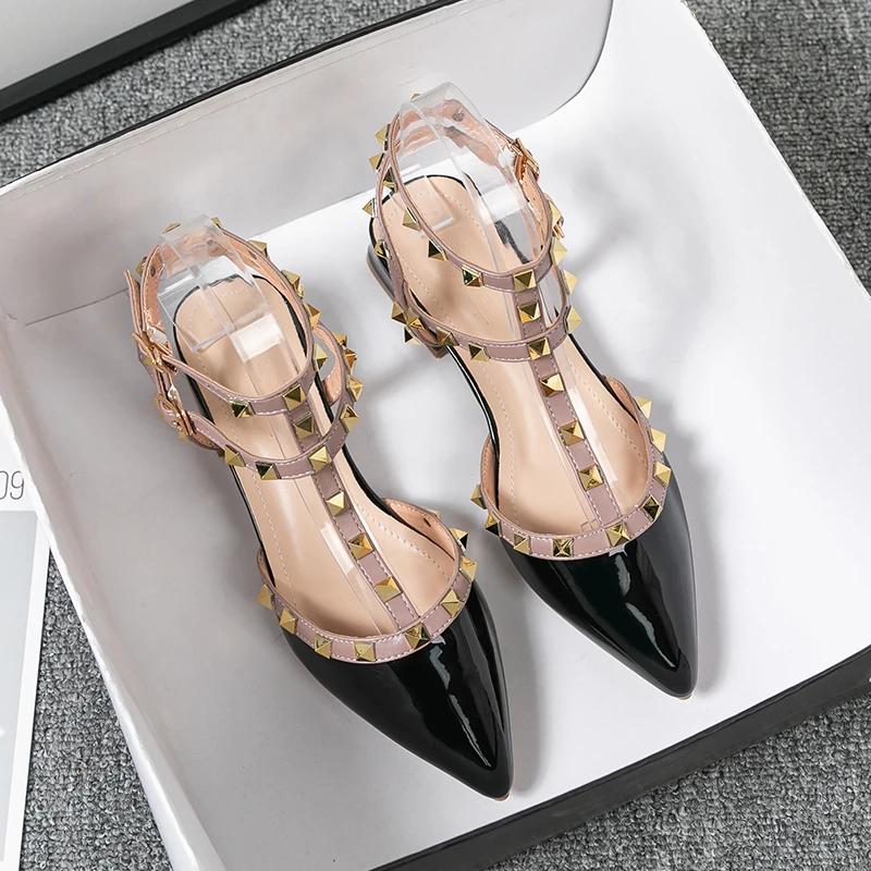 Summer High-heeled Women's Sandals Fashion  Design Pointed Rivet Red Casual Shoes Large Size 41-43