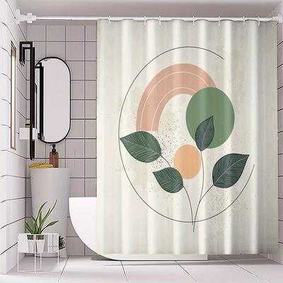 Polyester Duschvorhang - Blatt- & Regenbogen-Print, Beige Hintergrund, Keine Haken Benötigt, Moderne Badezimmer Sichtschutz-Dekoration