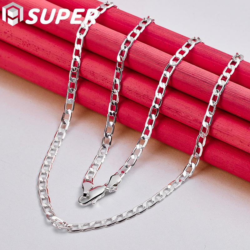 925 Sterling Silber 16/18/20/22/24/26/28/30 Zoll 4 mm seitlicher Halskettenschmuck