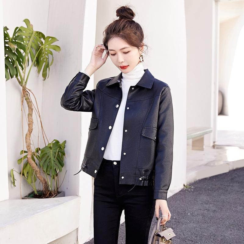 Luxusní malá kožená bunda Dámská krátká bavlněná bunda nového stylu v zesíleném stavu