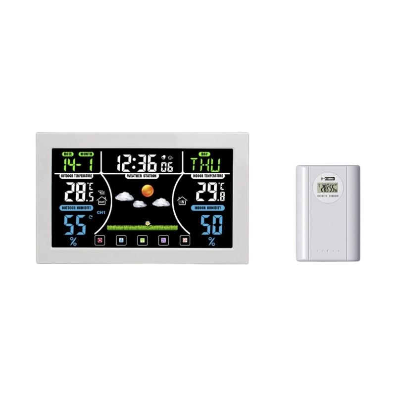 

Digital Alarm Clock With Color Display And Environmental Monitor Temperature Humidity Alarm Clock For Garden and Garage белый