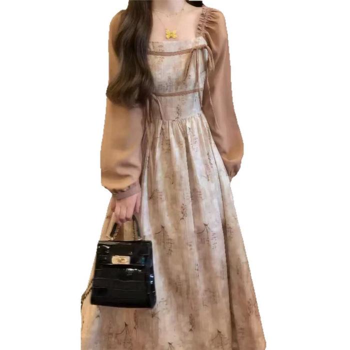 

Plus Size Retro Floral Tea Break Two-Piece Long Dress Medium