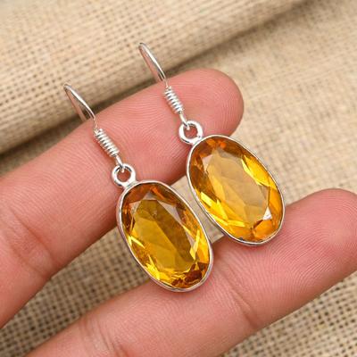 Gioielli con orecchini in argento sterling 925 fatti a mano con pietra preziosa citrina per Natale