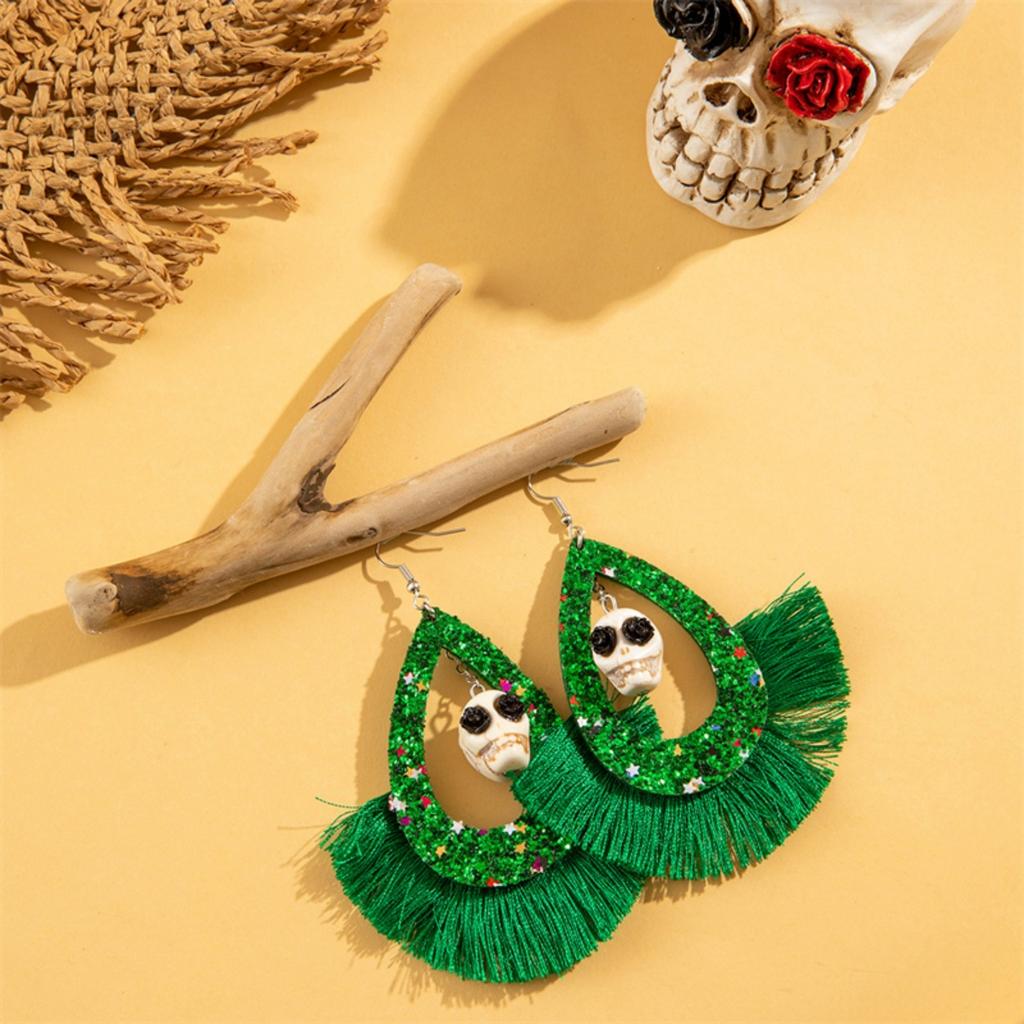 Halloween Resin Earrings Heart Flower Bow Skull Bride Pumpkin Fringe Dangle Cute Gothic Jewelry For Women Men Party Accessories