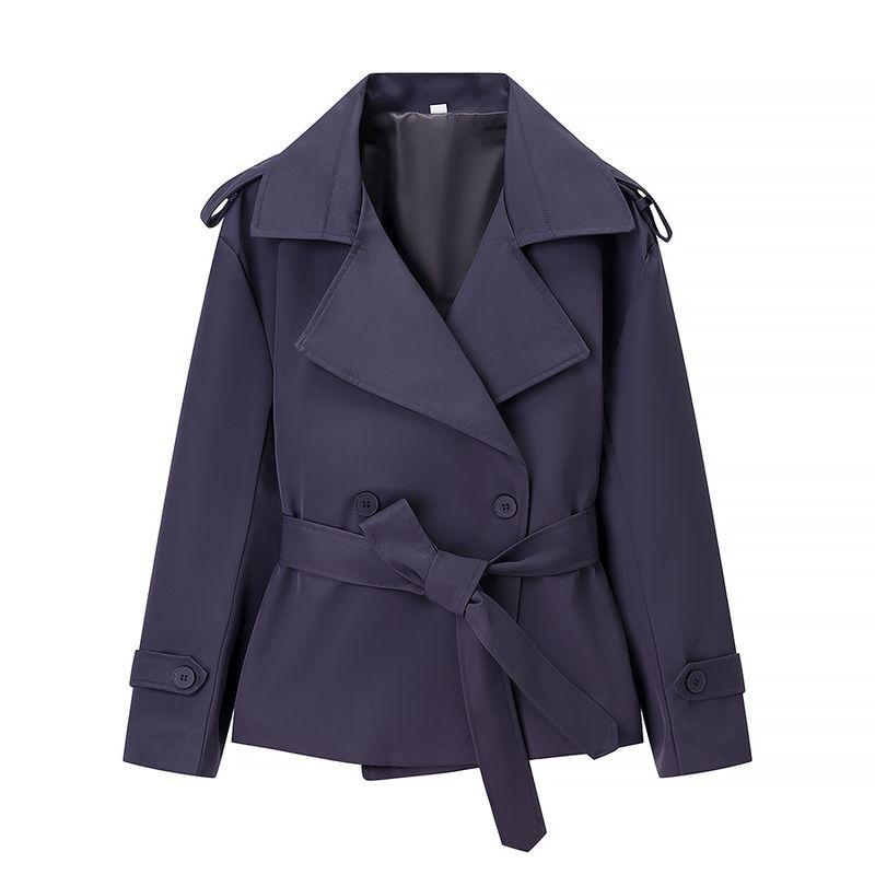 and Winter New Arrivals Women's Clothing Zr European and American Style Foreign Trade Fashionable Versatile Solid Color Belted Short Jacket Coat