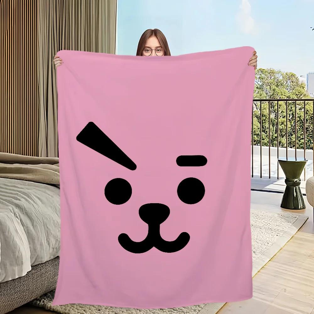 Cute Kpop Flannel Warm Comfort Soft Face Plush Throw Blanket for Living Room Office Bedroom Travel Gift BBTS