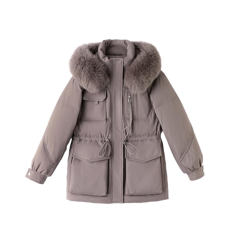Big Fur Collar Down Jacket Women's New Hooded Thickened Mid-length White Duck Down Slim Coat Winter