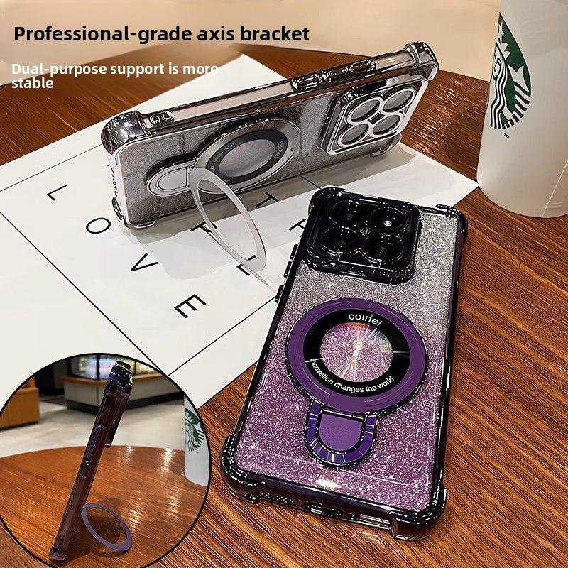 Custodia Lussuosa in Silicone Galvanizzato per Xiaomi 17T Pro 15T Pro 14T con Glitter Degradé Anello Magnetico Supporto Cover Antiurto