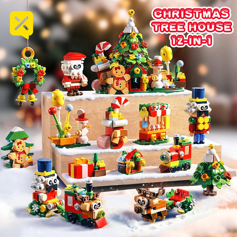 12-in-1 Christmas Tree House Building Blocks Gift Set with Gingerbread Man Decorations STEM Children's Building Blocks Toy Set