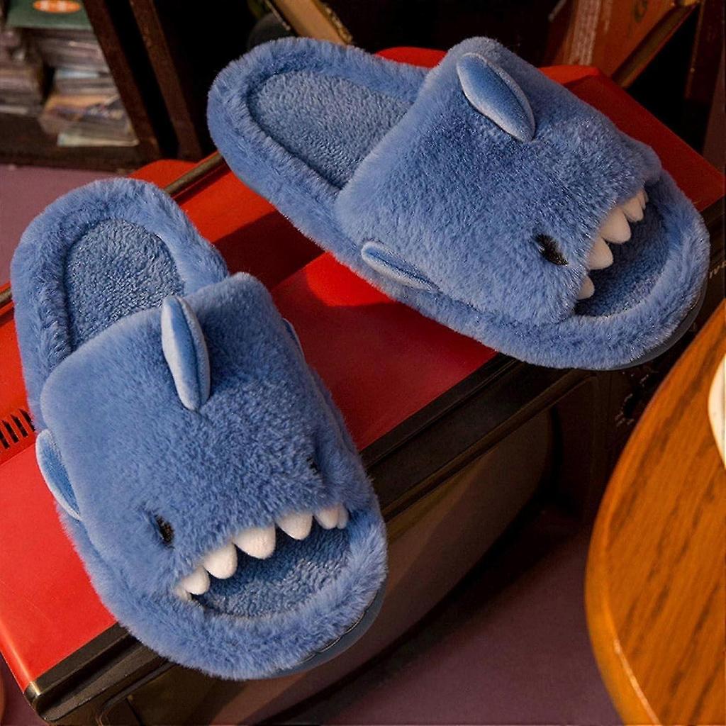 Winter Cute Shark Open-toe Home Cotton Slippers Women Soft Plush Floor Indoor Couple Unisex40-41