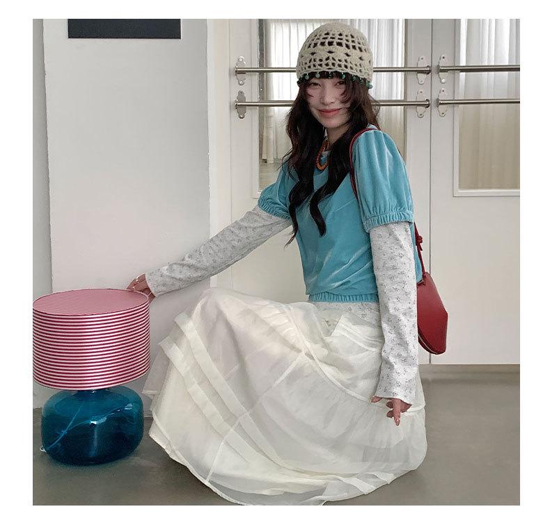Thirteen Rows SS Elastic Waist Korean Patchwork Gauze Skirt 1685