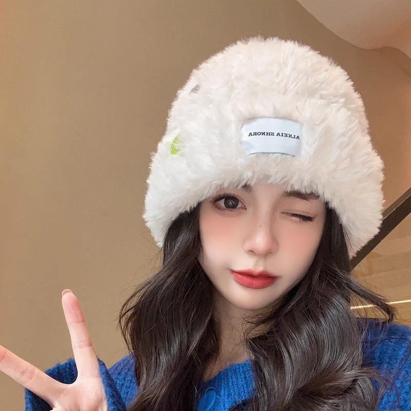 New Plush Hat for Women In Winter Korean Style Versatile Face Showing Small Thickened Warm Knitted Hat Ear Protecting Woolen Hat