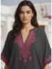 Womens Boho Embroidered V Neck Kaftan Dress Loose Fit Elegant Loungewear Beach Cover Up for Summer Resort Wear Q1545-23001