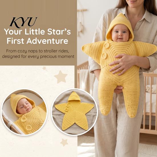 Carino Outfit per Foto Neonato Stella Marina Sacco a Sacco per Dormire Baby, Sacco Nanna a Maglia con Cappuccio, Borsa a Forma di Stella Coperta Indossabile Accogliente per Neonati, Fotografia