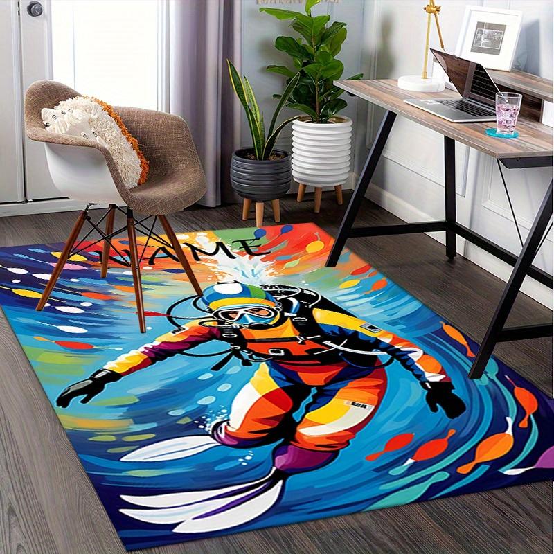 Diver, Colorful, Underwater Office Carpet Soft Polyester Entrance Carpet Washable Non slip Machine W