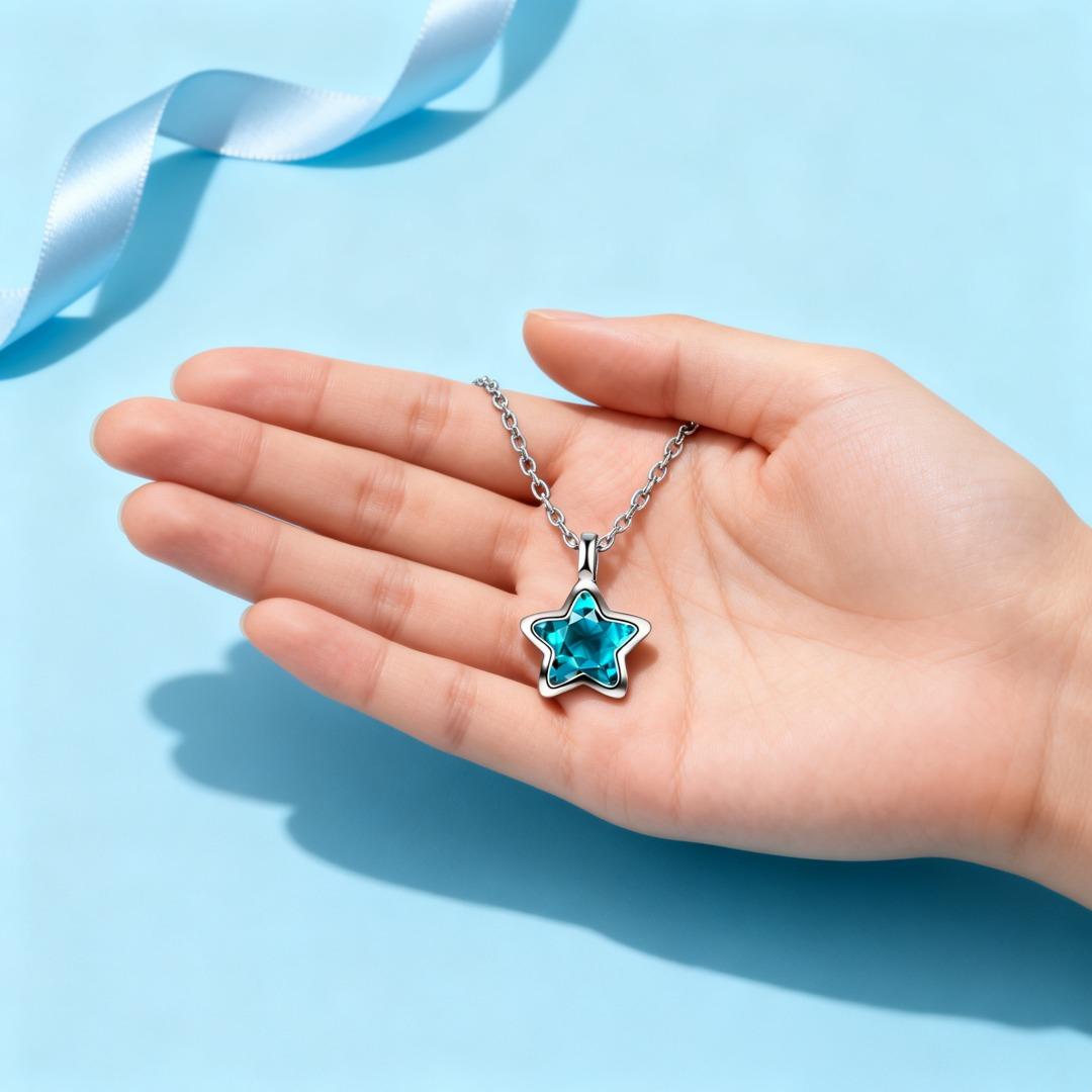 

Cute 925 Sterling Silver Blue Shining Crystal Star Necklace for Women Fashion Party Wedding Accessories Jewelry Gifts 60cm