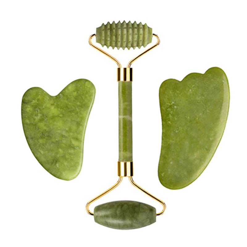 3pcs Natural Xiuyu Jade Roller Gua Sha Set Natural Stone Guasha Board Body Massage Facial Scraping Skin Care Tools