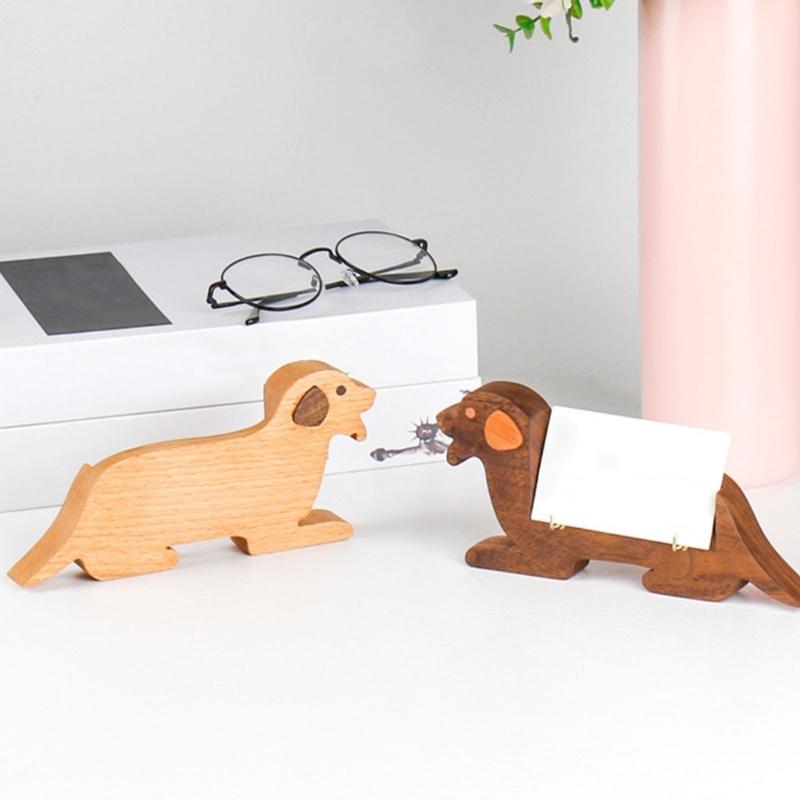 Elegant Solid Wood Card Stand With Handcraft Animal Designs Name Card Rack For Professional Men Business Card Stand