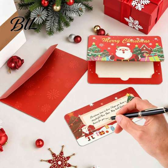 Cardboard Cash Organizer Christmas Gift Envelopes, 6 Slots Foldable Money Holder, DIY Novelty Present Packaging Holiday Card Booklet for Xmas Parties,