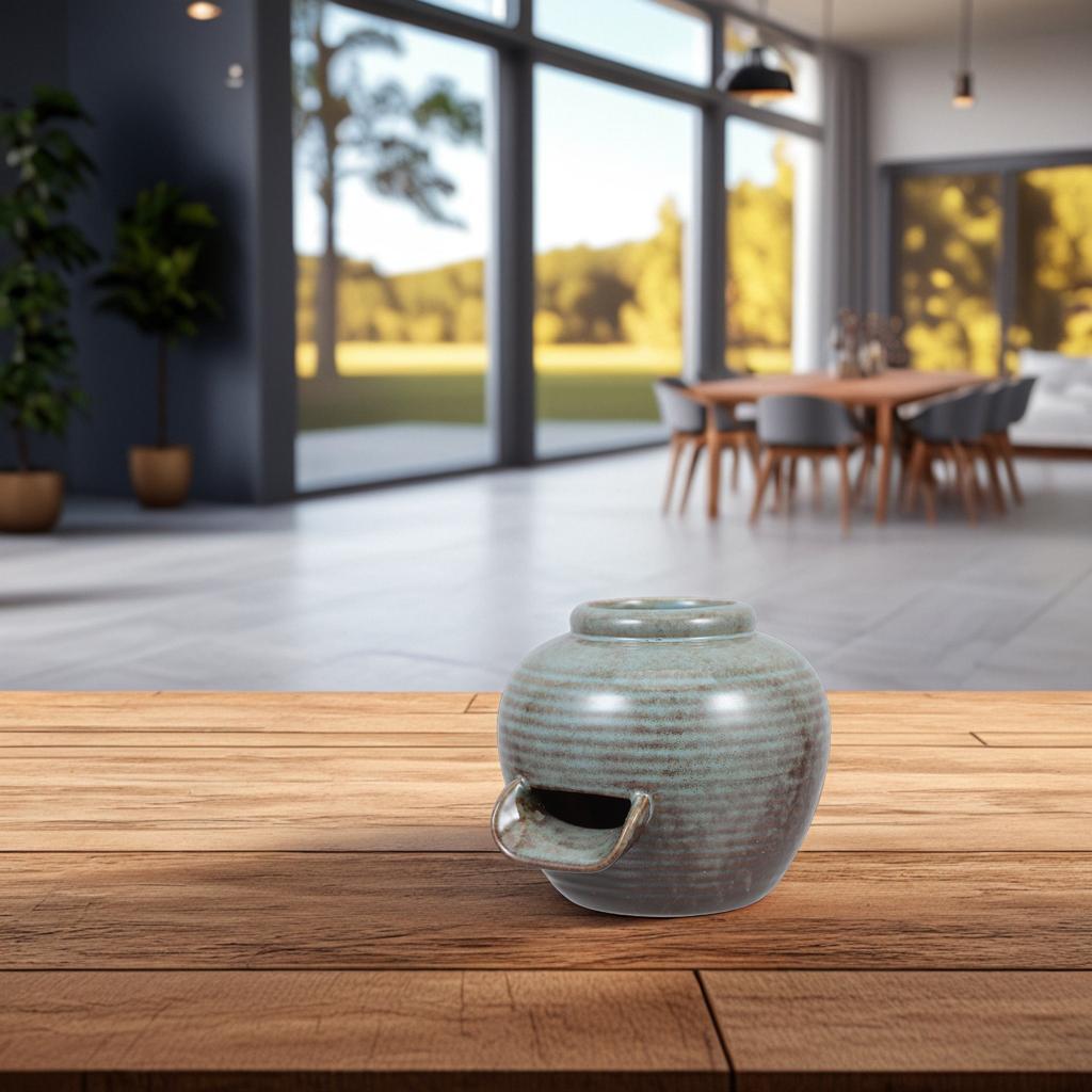Ästhetisches Keramik-Wasserspender-Gefäß mit breiter U-förmiger Tülle für Innenbereich Tischplatte Wohnzimmer Büro Garten Innenhof Teich
