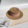 Small fresh letter webbing flat top straw hat female summer seaside photo shoot sun protection shade sand sun hat male