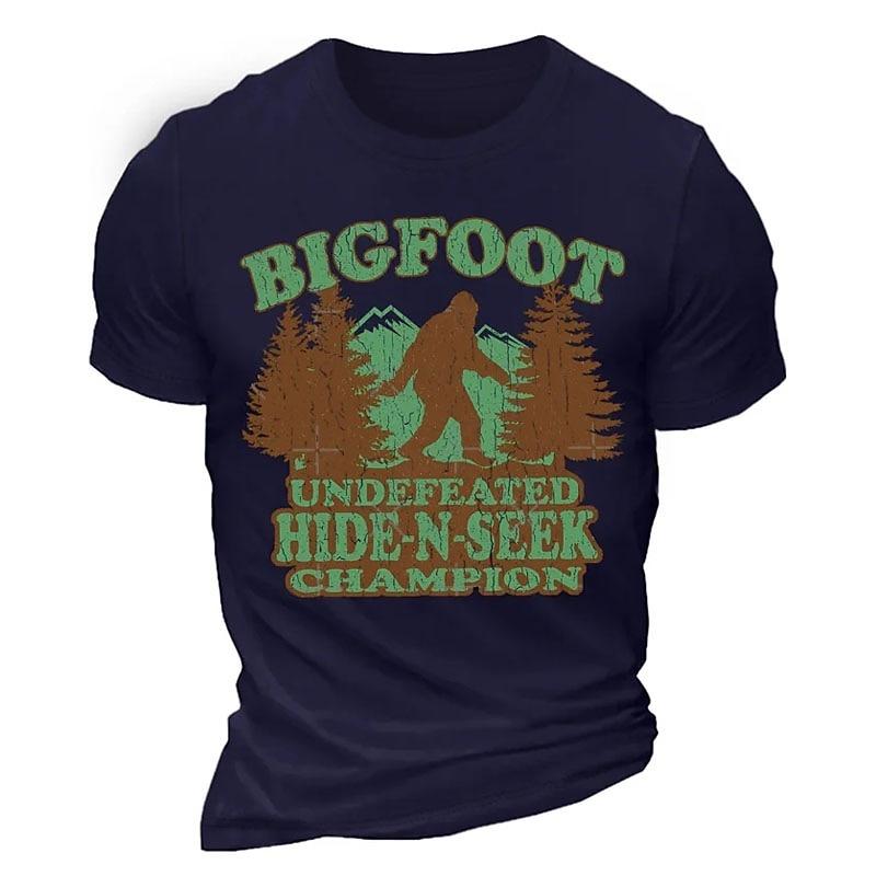 Mens Graphic T-Shirt Bigfoot Undefeated Hide-N-Seek Champion Funny Short Sleeve