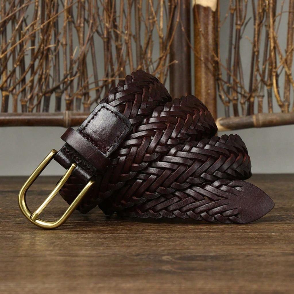 Wide waistband, genuine leather woven belt, top layer cowhide, handmade weaving, needle buckle, couple's casual versatile pants belt