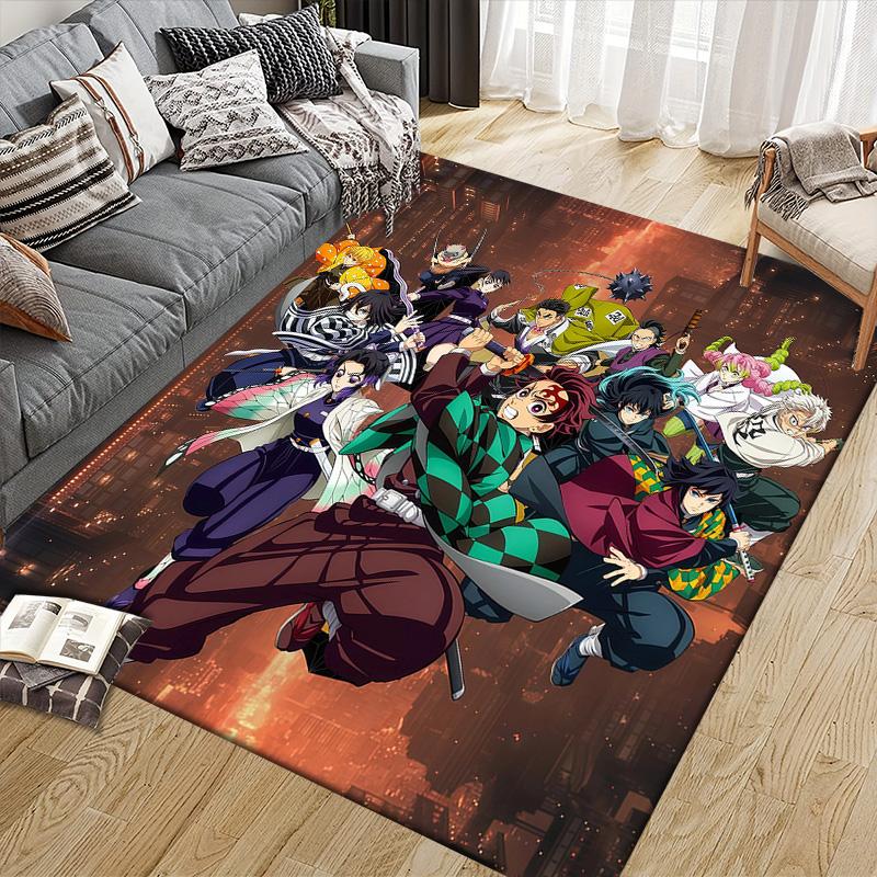 Demon Slayer Flannel Pattern Square Carpet,Area Rug,Carpet Rug for Living Room Bedroom Sofa Playroom Decor,Non-slip Floor Mat