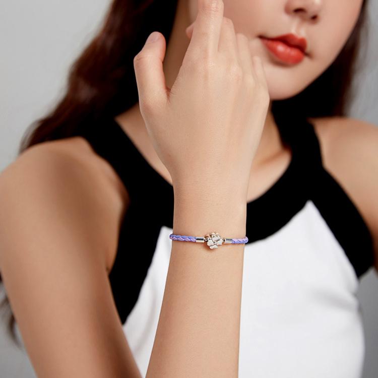 S925 Silver Purple Genuine Leather Lucky Bracelet