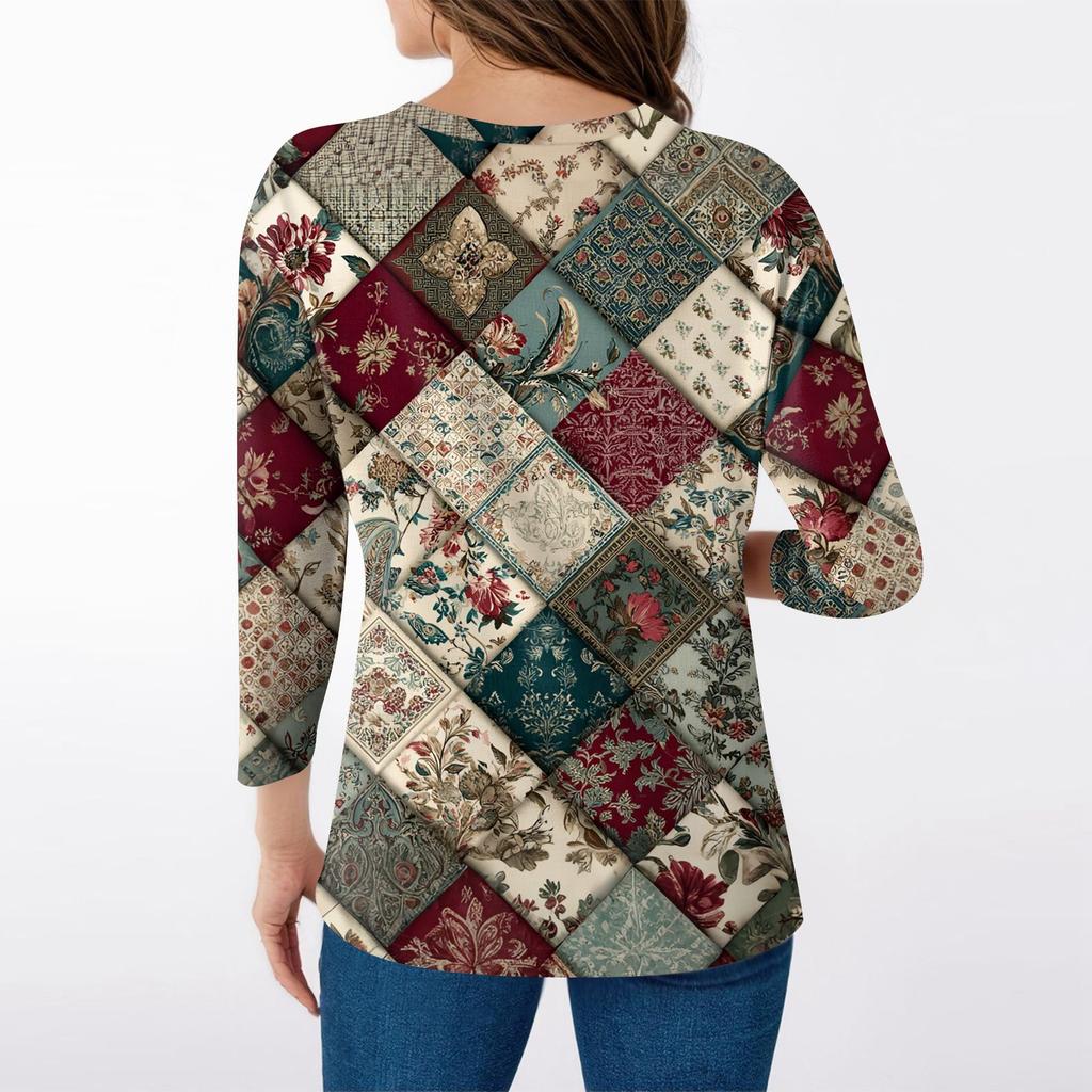 Dámské tričko s potiskem 3/4 rukáv denní víkendová móda základní véčkový výstřih běžný top