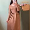 2025 Autumn/Winter Slim Fit Women's A-Line Sweater Dress, Round Neck, Waist-Cinched, Over-the-Knee, Long Sleeve Pullover.