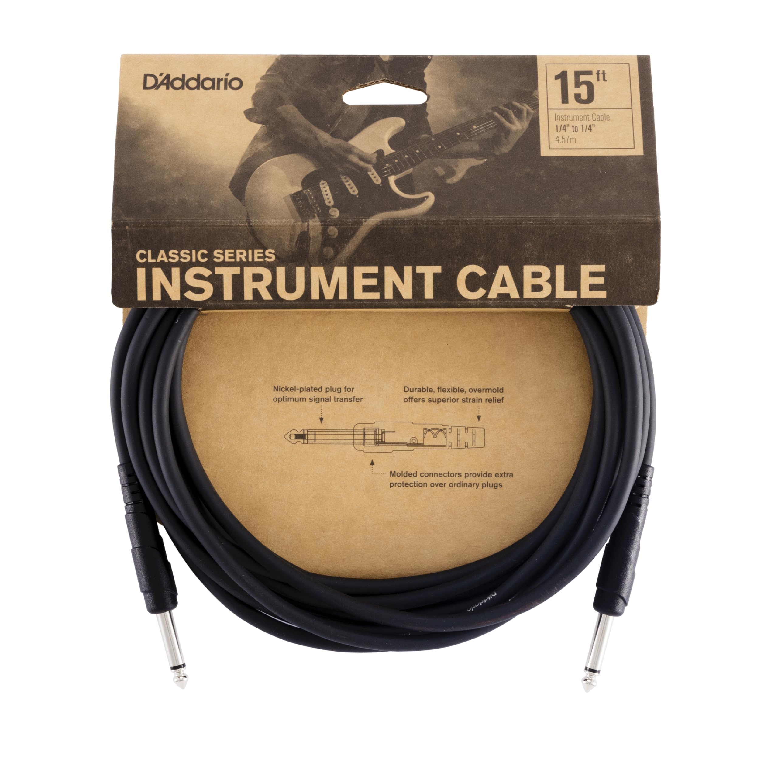 Инструментальный кабель серии Classic Экранированный гитарный кабель D Addario PW-CGT-15 (4,6 м СС) чёрный