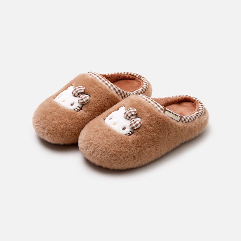 Genuine Sanrio Cartoon Furry Slippers - Women's Non-Slip Warm Winter Indoor Slippers with Plush Cotton and Velvet