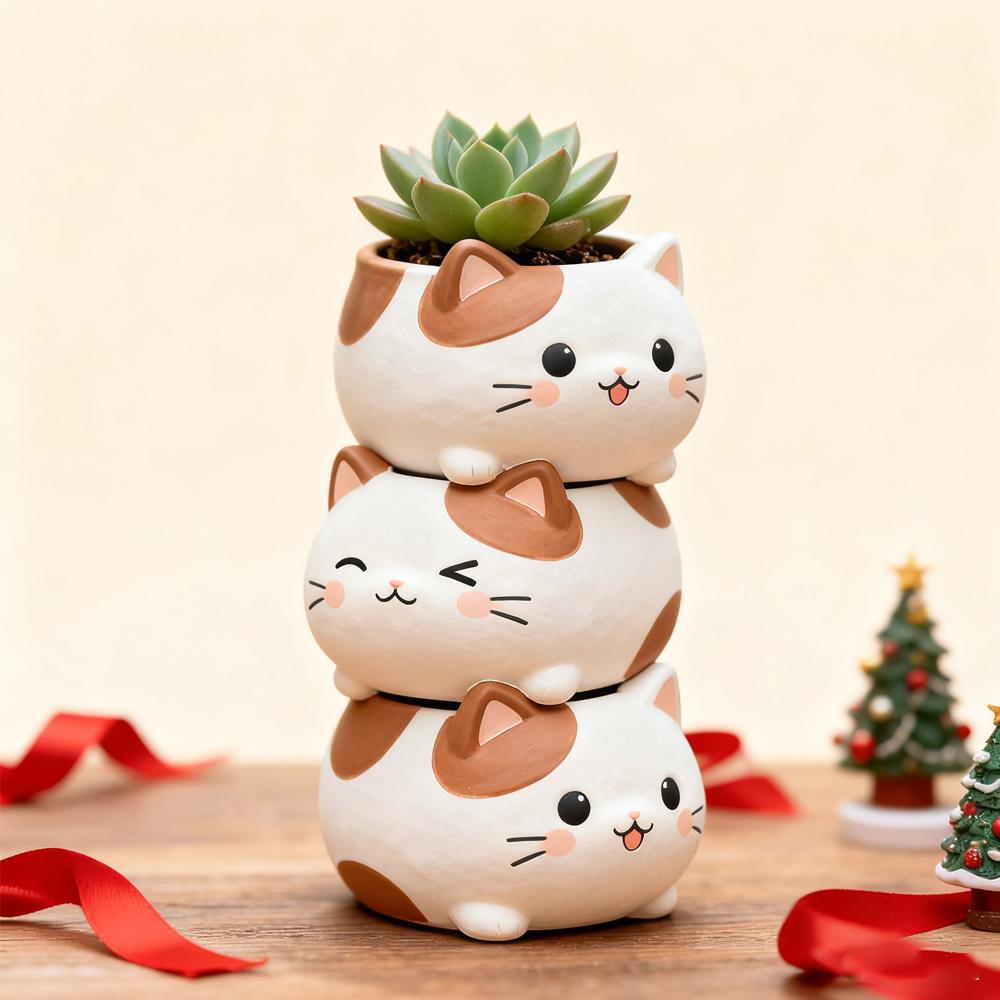 3D stacked cat flower pot silicone mold, works for resin, plaster and clay. Great for succulent planters, desk decor and handmade gifts.