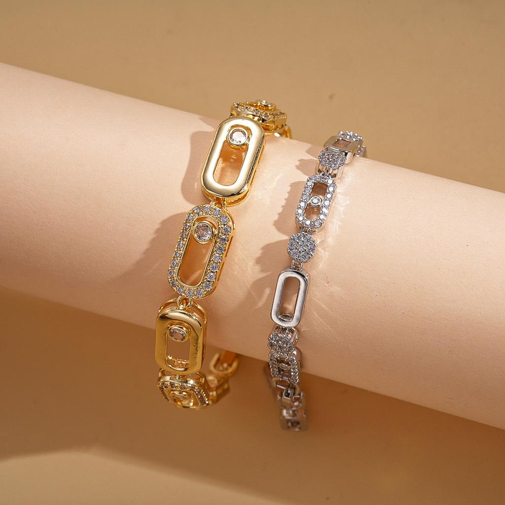 18k real gold electroplated zircon serpentine geometric buckle bracelet, environmentally friendly jewelry.