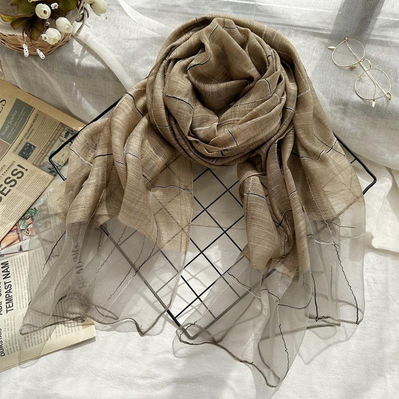 Vår och sommar tunn sidenscarf med exklusiv känsla, damscarf med eleganta vertikala ränder