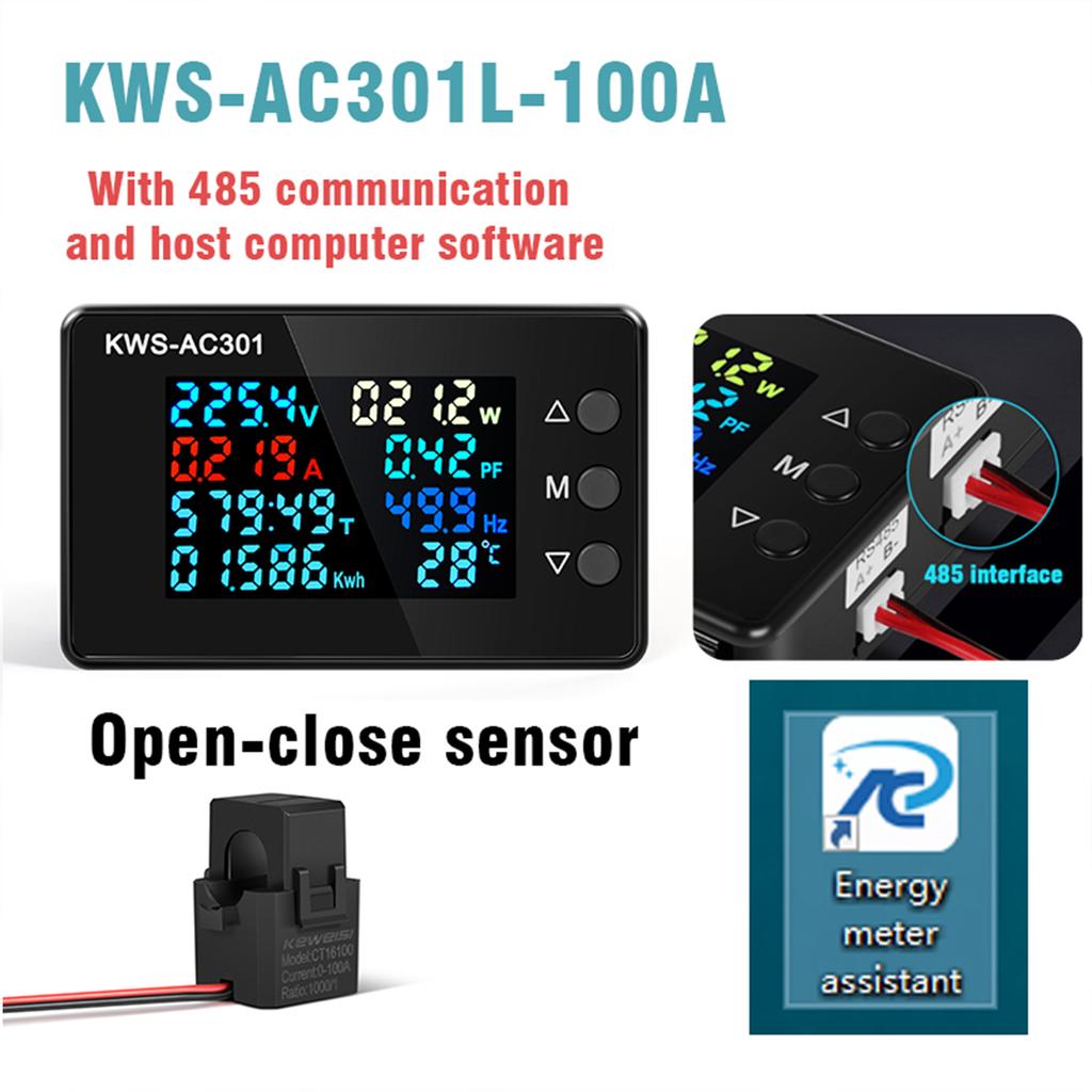 KWS-AC301 Wattmeter Strommessgerät Voltmeter Multimeter Tester Leistungsanalysator LED AC Stromzähler 0-20/100A Detektor