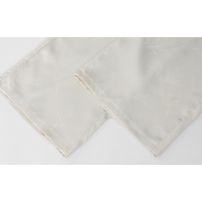 Summer Autumn Women Vintage Jacquard Flower Satin High Waist Wide Leg Pant Trouser With Pocket For Girls