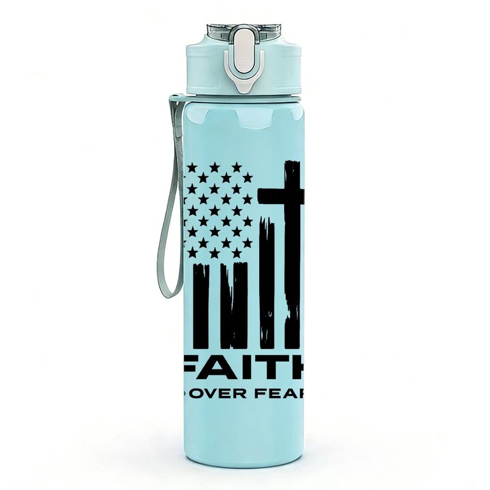 1PC Faith Cross Flag Print 750ml Color Plastic Sports Water Bottle Leakproof Flip Straw Lid Suitable for Sports Office Home Use